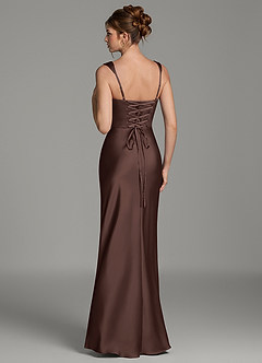 Azazie Mela Robes de demoiselle d'honneur Robe Fourreau en Satin extensible Corset Ganache image6
