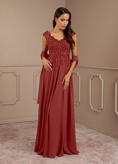 Azazie Amethyst Mother of the Bride Dresses Rust A-Line V-Neck Sequins Chiffon Dress image1