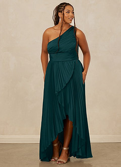 Christian Siriano Bridal for Azazie 1008 Bridesmaid Dresses Pine A-Line One Shoulder Stretch Satin Dress image11