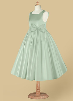Azazie Bo Peep Flower Girl Dresses Agave A-Line Bow Matte Satin Dress image9