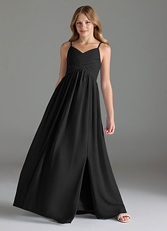 Azazie Alia Junior Black A-Line Pleated Chiffon Dress image4