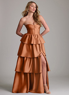 Azazie Faye Bridesmaid Dresses Copper A-Line Ruched Stretch Satin Dress image4