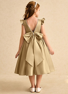 Azazie Dumpling Flower Girl Dresses Gold A-Line Bow Matte Satin Dress image1