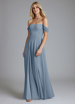 Azazie Seriana Brudtärnklänningar Klä av A-Linje i Chiffong Av axeln Dammblå image1