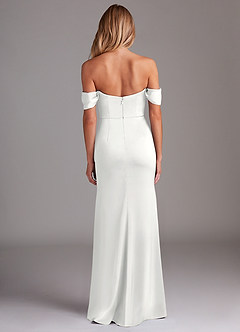Azazie Saige Bridesmaid Dresses White Sheath Off the Shoulder Stretch Satin Dress image10
