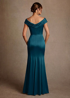 Azazie Aberdeen vestidos de madre de la novia Vestido de Azul Tinta de Satén Elástico de Corte Recto con Plisado image2
