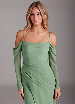Azazie Hallie Bridesmaid Dresses Matcha Mermaid Long Sleeve Chiffon Dress image2