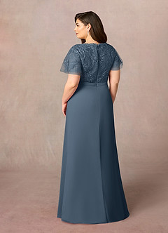 Azazie Singer Moeder van de bruid jurken A-Lijn Jurk van Chiffon V-hals kant Neptunus image9