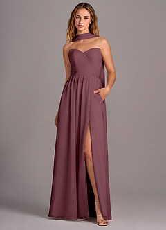 Azazie Joni Brautjungfernkleider Wandelbar A-Linie Schulterfrei Chiffon Kleid Sangria image1