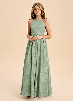 Azazie Arianthe Junior Dusty Sage A-Line Pleated Floral Burnout Dress image4