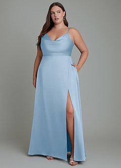 Azazie Sarella Robes de demoiselle d'honneur Robe Trapèze en Satin extensible Plissé Poudre Bleue image10