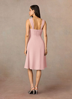 Azazie Olivia Mère de la mariée Robes Robe Trapèze en Mousseline de soie Encolure carrée plissée Rose Poudré image5