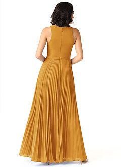 Azazie Lindie Bridesmaid Dresses Butterscotch A-Line Scoop Pleated Chiffon Dress image2