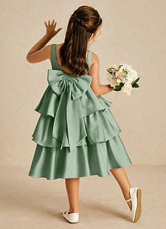 Azazie Margery Flower Girl Dresses Matcha A-Line Bow Stretch Satin Dress image1