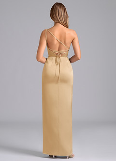 Azazie Naria Bridesmaid Dresses Gold Sheath One Shoulder Stretch Satin Dress image6