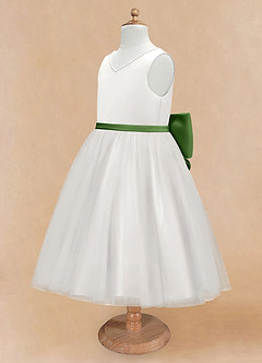 Azazie Seline Flower Girl Dresses Ivory Basil A-Line Bow Tulle Dress image8