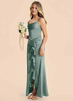 Azazie Rosalia Junior Robe Fourreau en Satin extensible Plissée Sauge D'argent image3