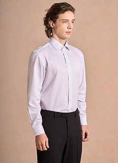front Aiden Soft Lavender 100% Cotton Non-Iron Striped Dress Shirt