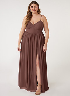 Azazie Zeya Bridesmaid Dresses Espresso A-Line V-Neck Pleated Chiffon Dress image6