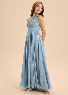 Azazie Charlize Junior Formal Robe Trapèze en Blumen-Burnout Plissée Bleu Poudré Crépusculaire image5