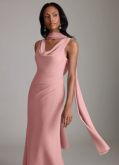Azazie Linelle Robes de demoiselle d'honneur Robe Sirène en Mousseline de soie Plissée Rose Poussiéreuse image7