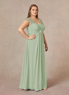 Azazie Star Kleider für die Brautmutter A-Linie V-Hals Pailletten Chiffon Kleid Staubiger Salbeigrün image9