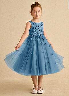 Azazie Lana Flower Girl Dresses Steel Blue A-Line Sleeveless Matte Satin Dress image5