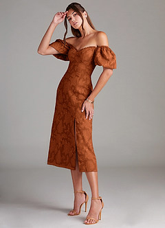 Azazie Evalina Vestidos de damas de honor Vestido de Naranja Quemada de Devorado Floral de Corte Recto con Escote de Corazón image4