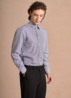 front Aiden White Classic Blue 100% Cotton Non-Iron Striped Dress Shirt