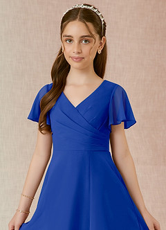 Azazie Induh Junior Royal Blue A-Line Ruched Chiffon Dress image4