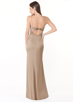 Azazie Leonis Brautjungfernkleider Wandelbar Meerjungfrau-Linie Plissee Stretch-Satin Kleid Taupe image3
