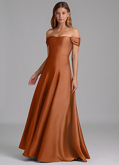 Azazie Seriana Suknie dla druhen Linia A Zza ramienia Satyna elastyczna Do ziemi Sukienka image3