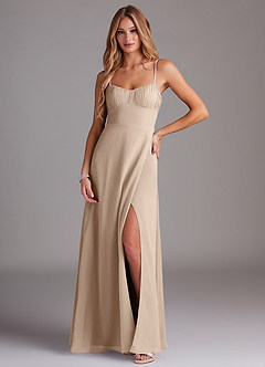 Azazie Breonna Final Sale Taupe A-Line Sweetheart Neckline Chiffon Dress image1