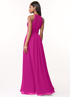 Azazie Bonnie Abiti da Damigella Abito A-Line in Chiffon Increspato con Schiena a Chiave Fucsia image2