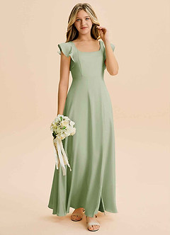 Azazie Bondi Junior Dusty Sage A-Line Side Slit Stretch Satin Dress image4