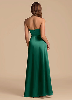 Azazie Wren Bridesmaid Dresses Emerald A-Line Strapless Metallic Satin Dress image2