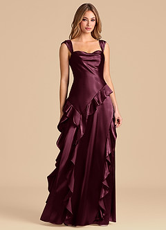 Azazie Sloane 신부 들러리 드레스 A라인 스윗하트 네크라인 메탈릭 새틴 바닥 길이 드레스 image5