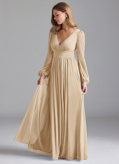 Azazie Norah Bridesmaid Dresses Champagne A-Line Mesh Dress image4