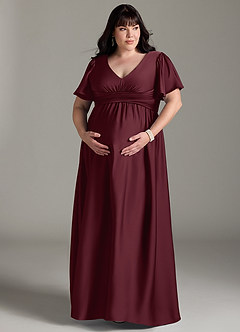 Azazie Verna Maternity Bridesmaid Dresses A-Line Ruched Stretch Satin Floor-Length Dress image13