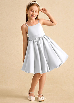 Azazie Davine Flower Girl Dresses White A-Line Spaghetti Strap Matte Satin Dress image4
