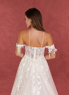 Azazie Evergarden Wedding Dresses Diamond White Champagne A-Line Sequins Tulle Dress image11