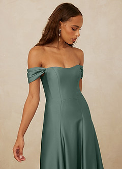 Christian Siriano Bridal for Azazie 1002 Bridesmaid Dresses Sea Moss A-Line Off the Shoulder Stretch Satin Convertible Dress image4