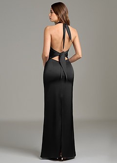 Azazie Francesca Bridesmaid Dresses Black Sheath Stretch Satin Dress image4