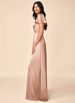 Azazie Soren Bridesmaid Dresses Rose Gold A-Line Pleated Stretch Satin Dress image3
