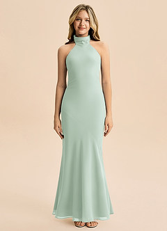 Azazie Velli Junior Syrena Wysoka Kołnierz Szyfon Długość podłogi Młodsza druhna Sukienka image3