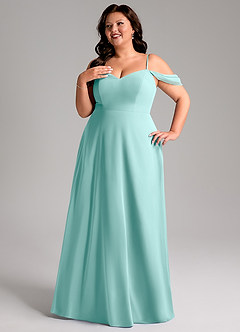 Azazie Marley Bridesmaid Dresses Aqua A-Line Off the Shoulder Chiffon Convertible Dress image14