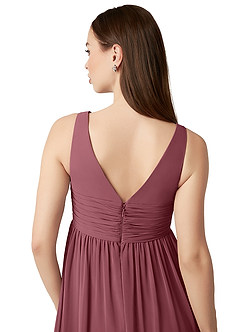 Azazie Yetta Zwangerschaps Bruidsmeisjekleding A-lijn Gerimpelde V-hals Chiffon Vloerlengte Jurk image3