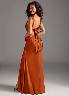 Azazie Jesaphine Robes de demoiselle d'honneur Robe Fourreau en Satin extensible Arc Orange Brûlée image2