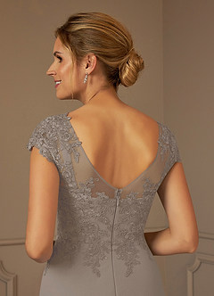 Azazie Terrano Mother of the Bride Dresses Taupe A-Line Scoop Lace Dress image5