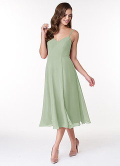Azazie Clarissa Brautjungfernkleider A-Linie V-Hals Chiffon Kleid Staubiger Salbeigrün image4
